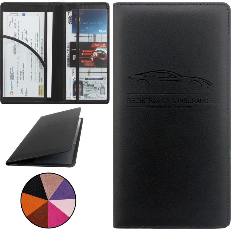 Miunice Car Registration and Insurance Holder, Premium Pu Leather Vehicle Glove Box Organizer - for Driver License, Cards & Essential Documents (L-Black) - Image 1